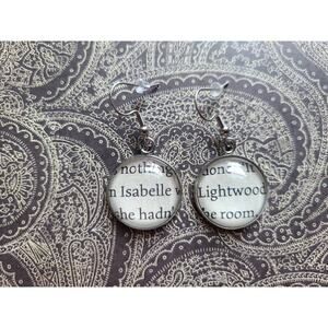 Isabelle Lightwood pendant earrings made with Mortal Instruments book pages